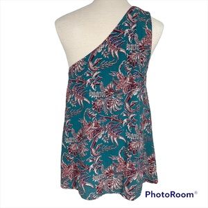 Ann Taylor LOFT Teal one shoulder floral blouse NWT